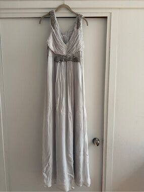 Seraphine Maternity Elegant Silver-Gray Beaded V-Neck Evening Dress